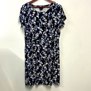J Jill Wearever Collection Floral Shift Dress Black White Short Sleeve Women’s L